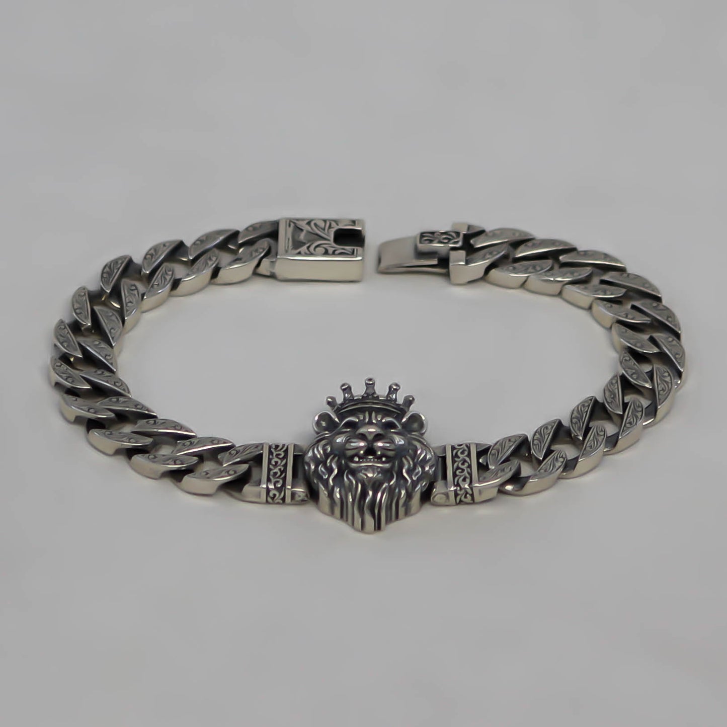Silverarmband med lejon – Äkta 925 Sterling Silver, 22 cm