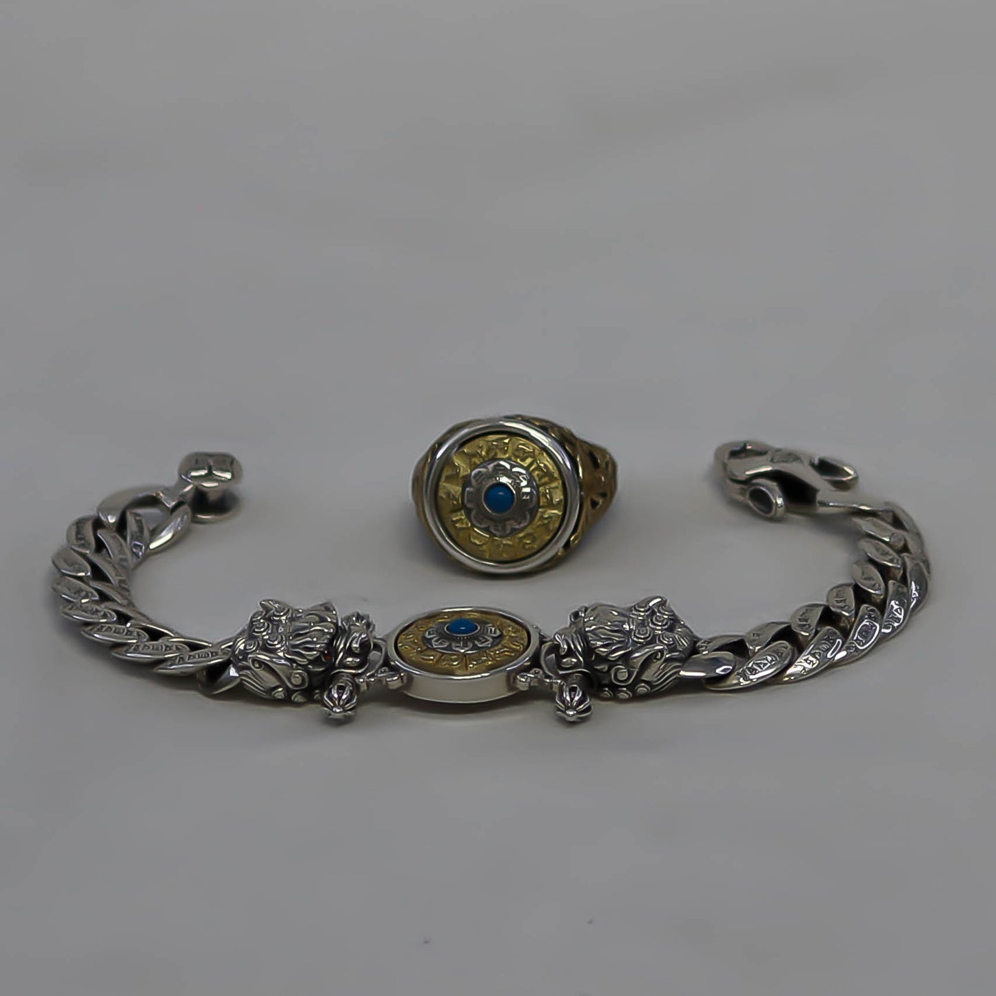 Bracelet/Ring – Genuine 925 Sterling Silver with Gold and Blue Details