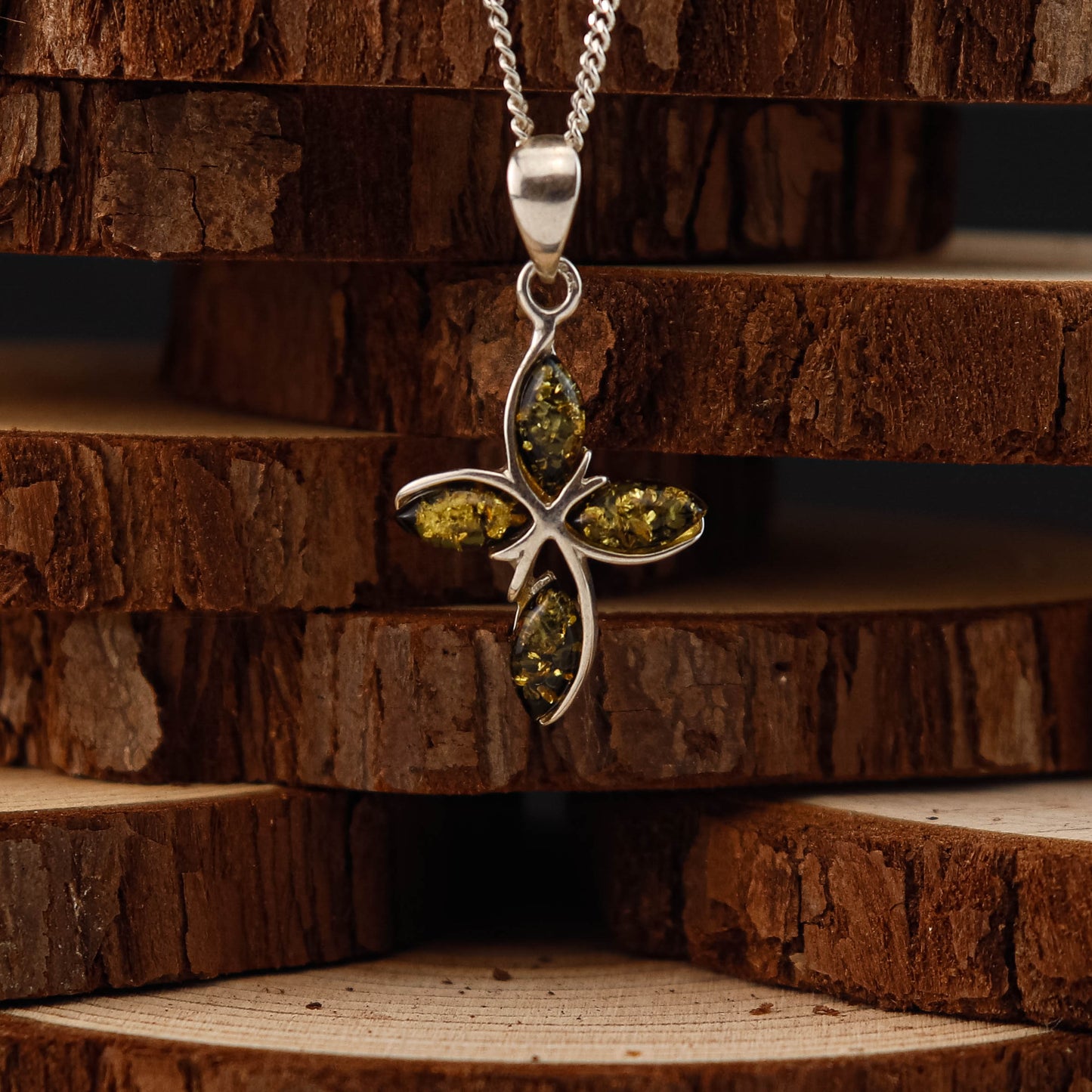 Amber Cross Classic hänge i 925 Sterling Silver med Bärnsten