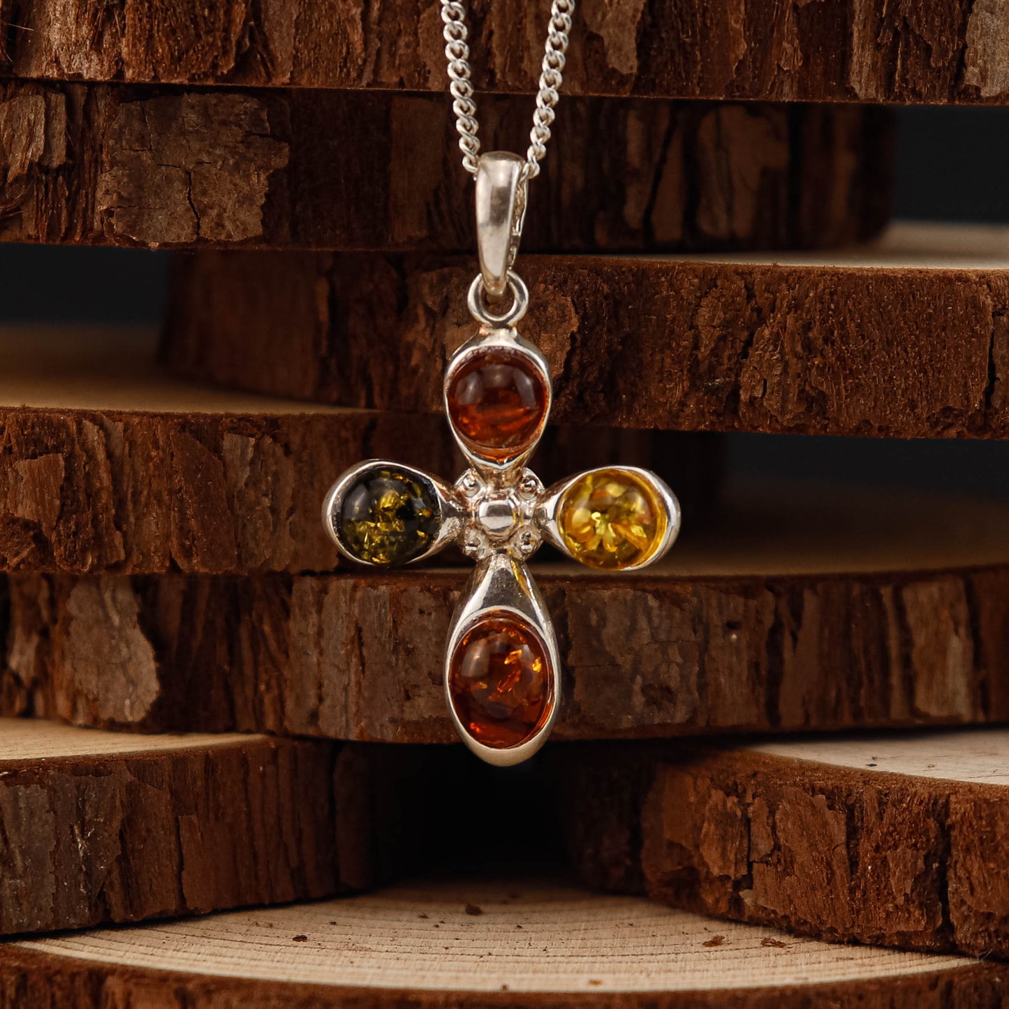 Amber Cross Multitone hänge i 925 Sterling Silver med Bärnsten