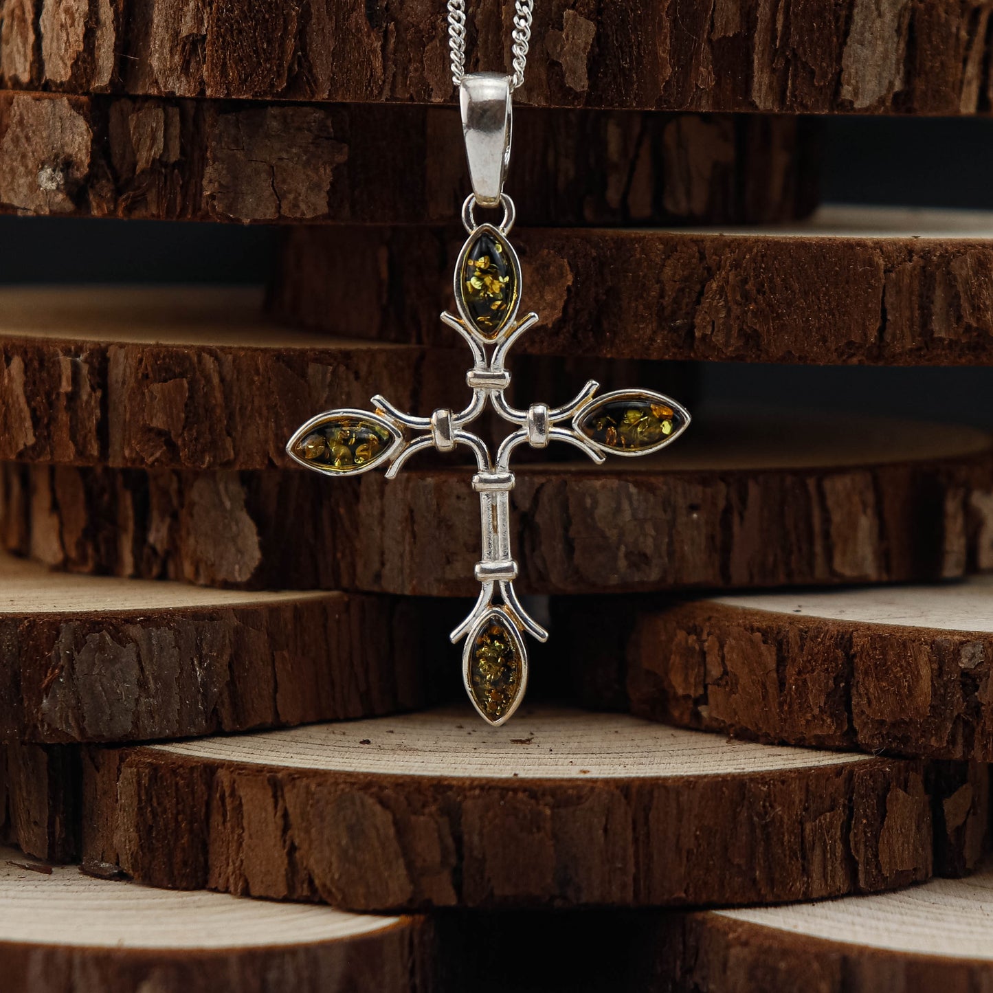 Amber Cross Verde hänge i 925 Sterling Silver med Bärnsten