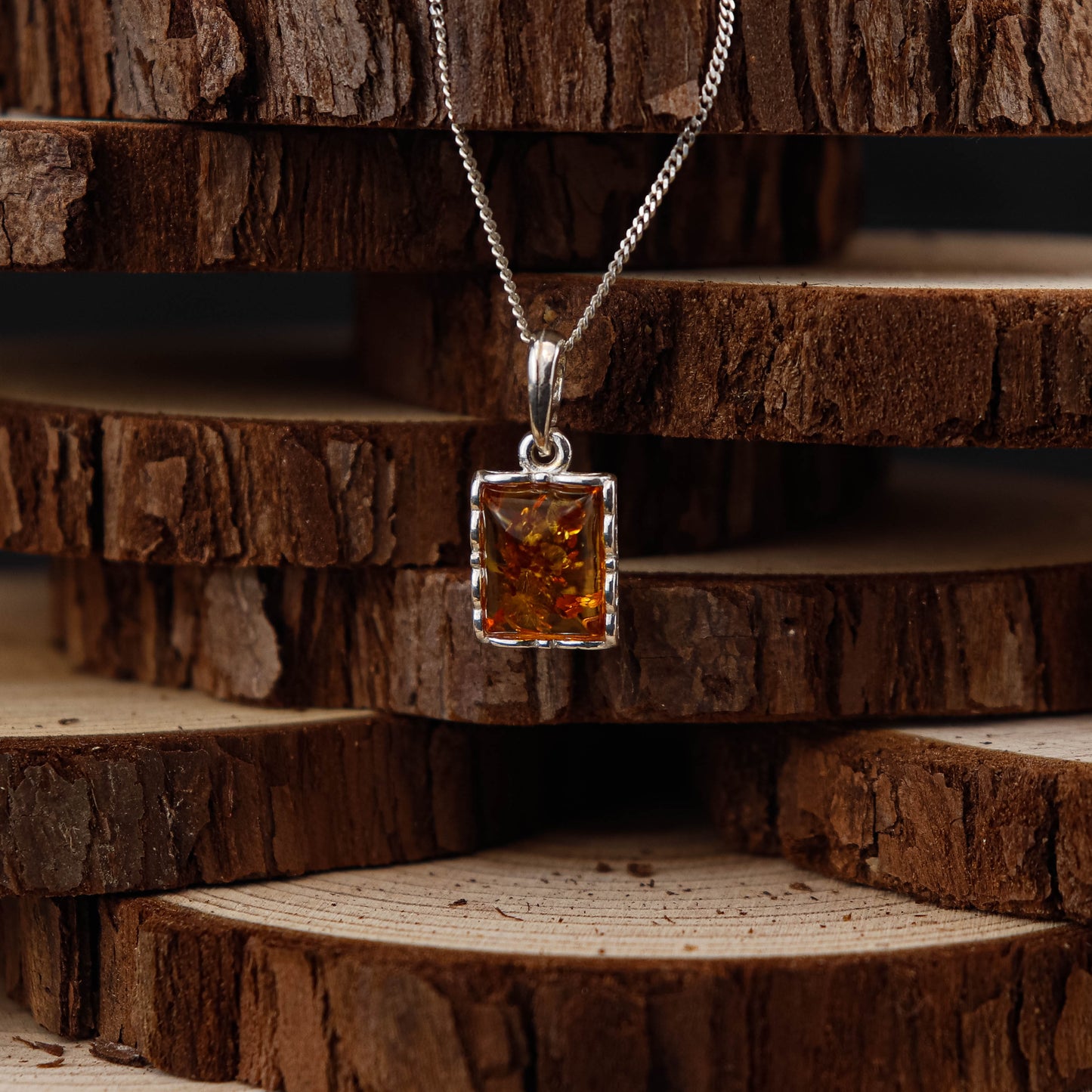 Amber Square Cognac i 925 Sterling Silver med Bärnsten