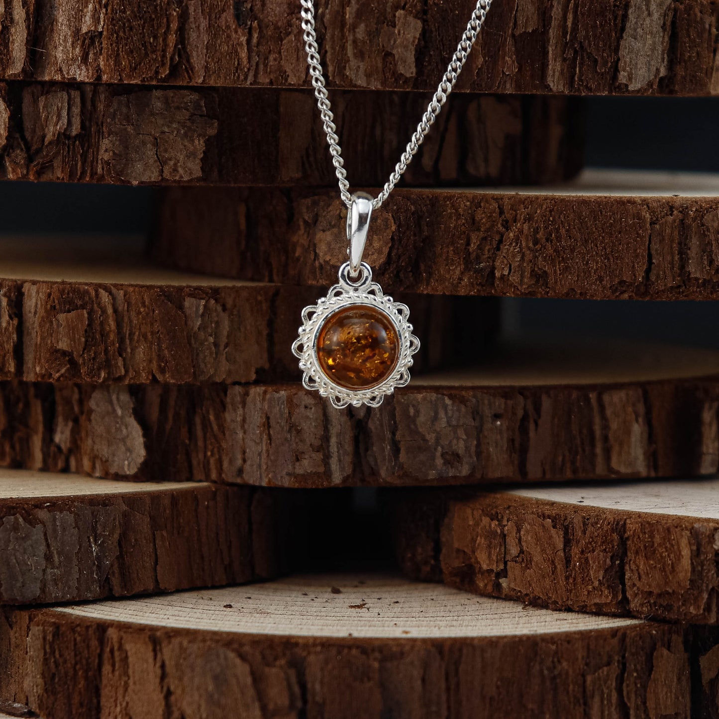 Amber Lace hänge i 925 Sterling Silver med Bärnsten