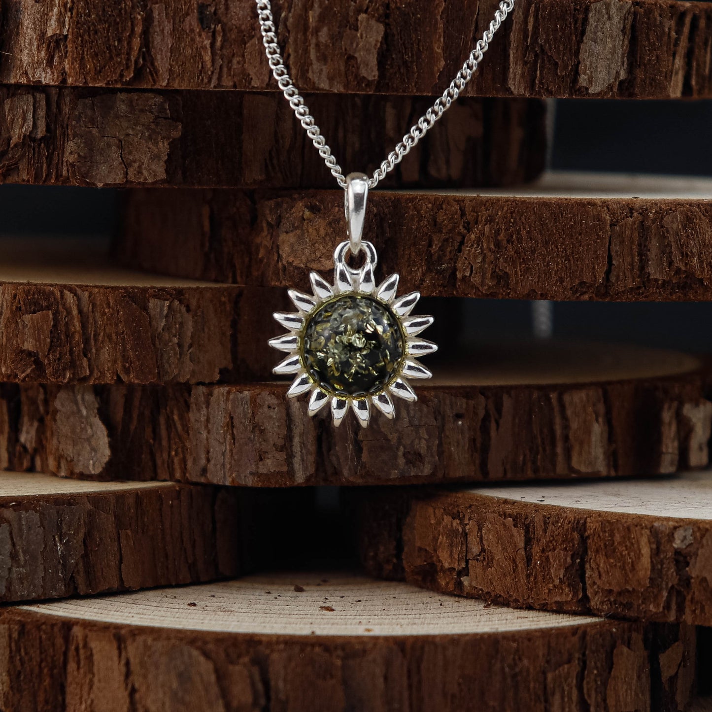 Amber Sun hänge i 925 Sterling Silver med Bärnsten
