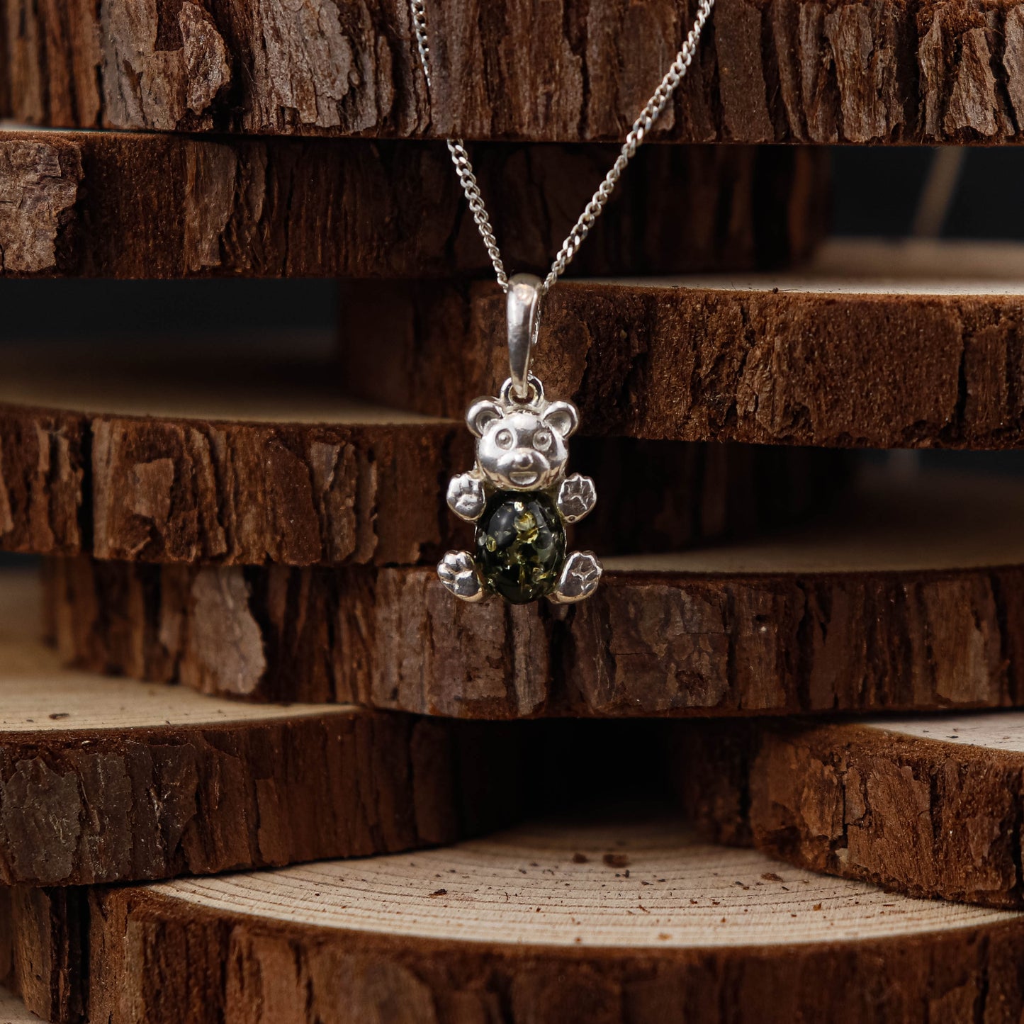 Amber Bear Green i 925 Sterling Silver med Bärnsten