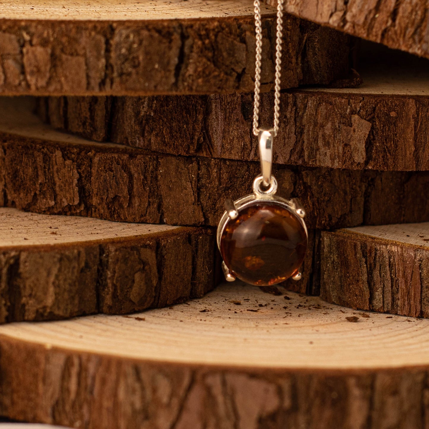 Mystic Amber Pendant in 925 Sterling Silver with Amber