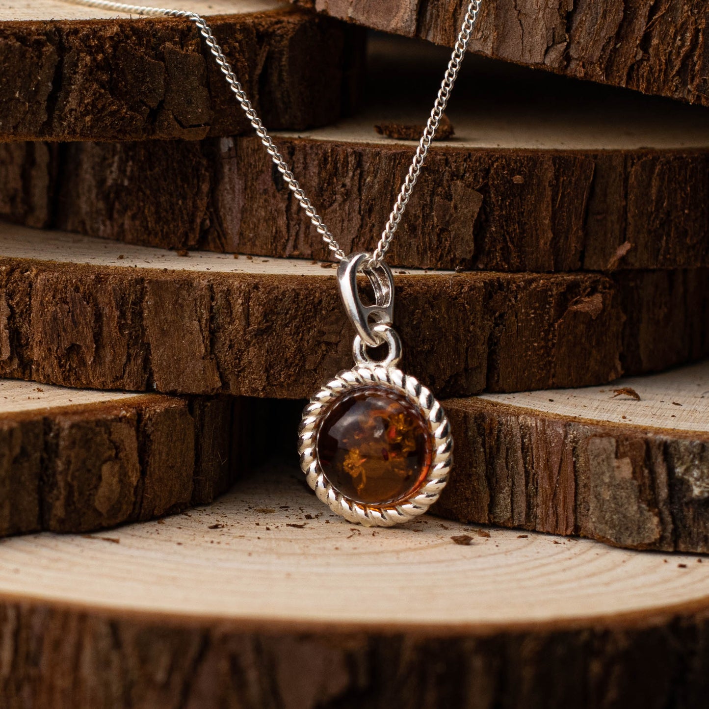 Golden Depths Pendant in 925 Sterling Silver with Amber