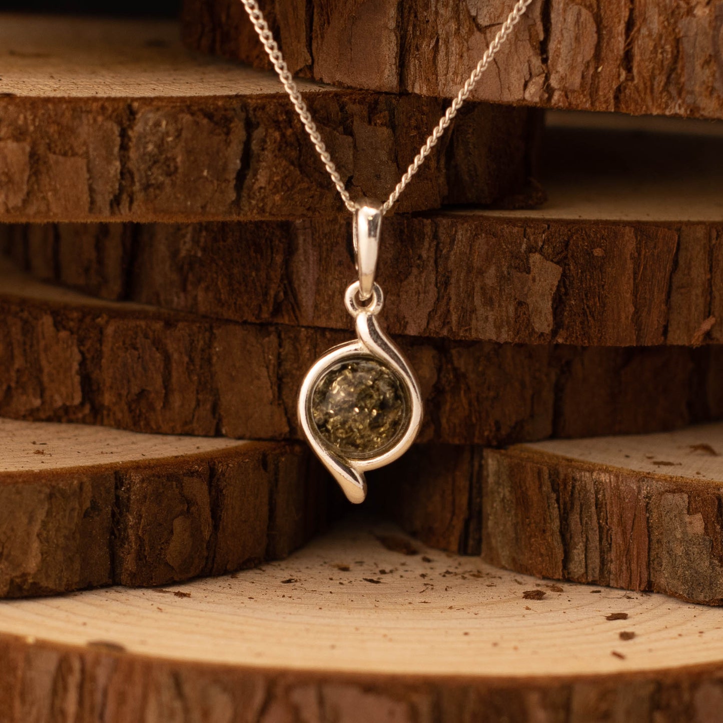 Reflection Frame Pendant in 925 Sterling Silver with Amber