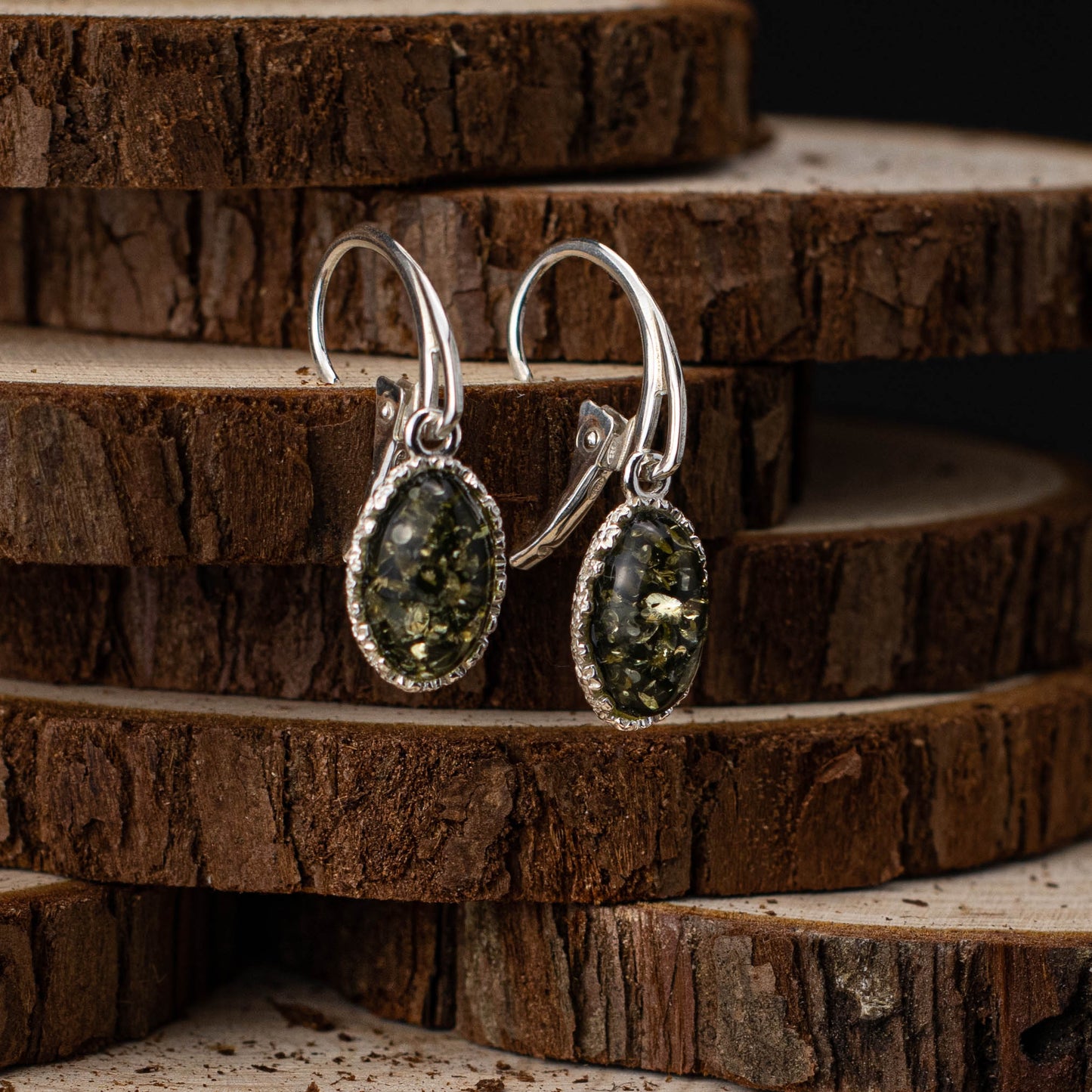 Radiant Leaves Ring in 925 Sterling Silver with Amber