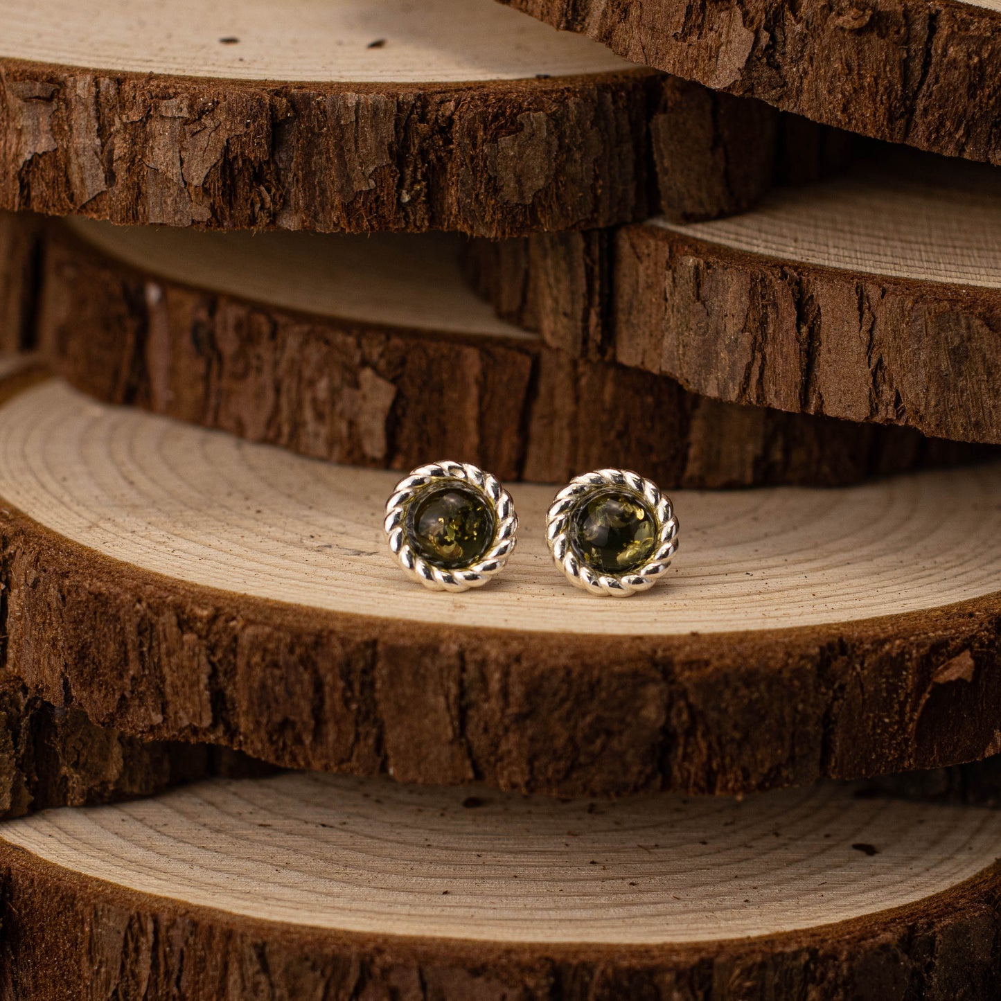 Aurora Drop Green Ring in 925 Sterling Silver with Green Amber