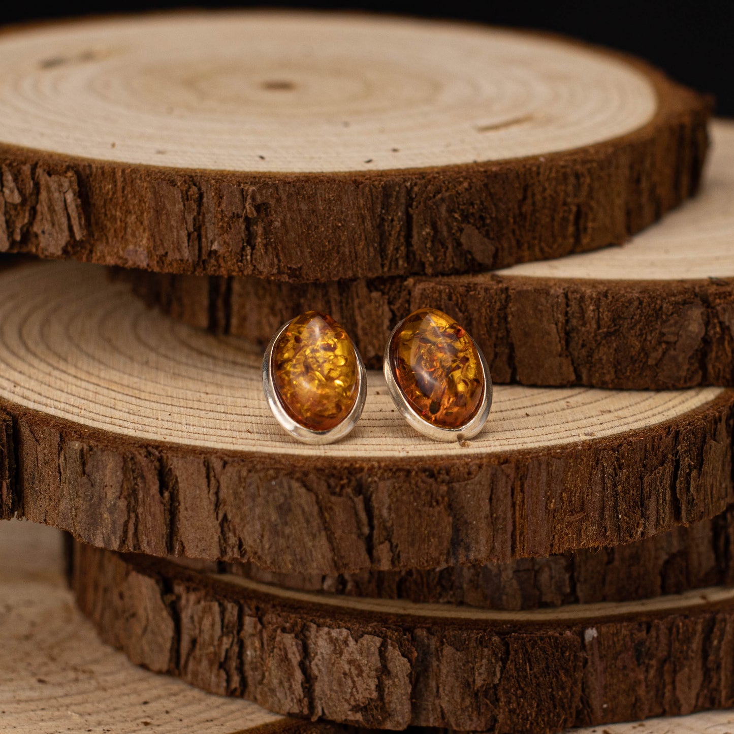 Stardust Earrings in 925 Sterling Silver with Amber