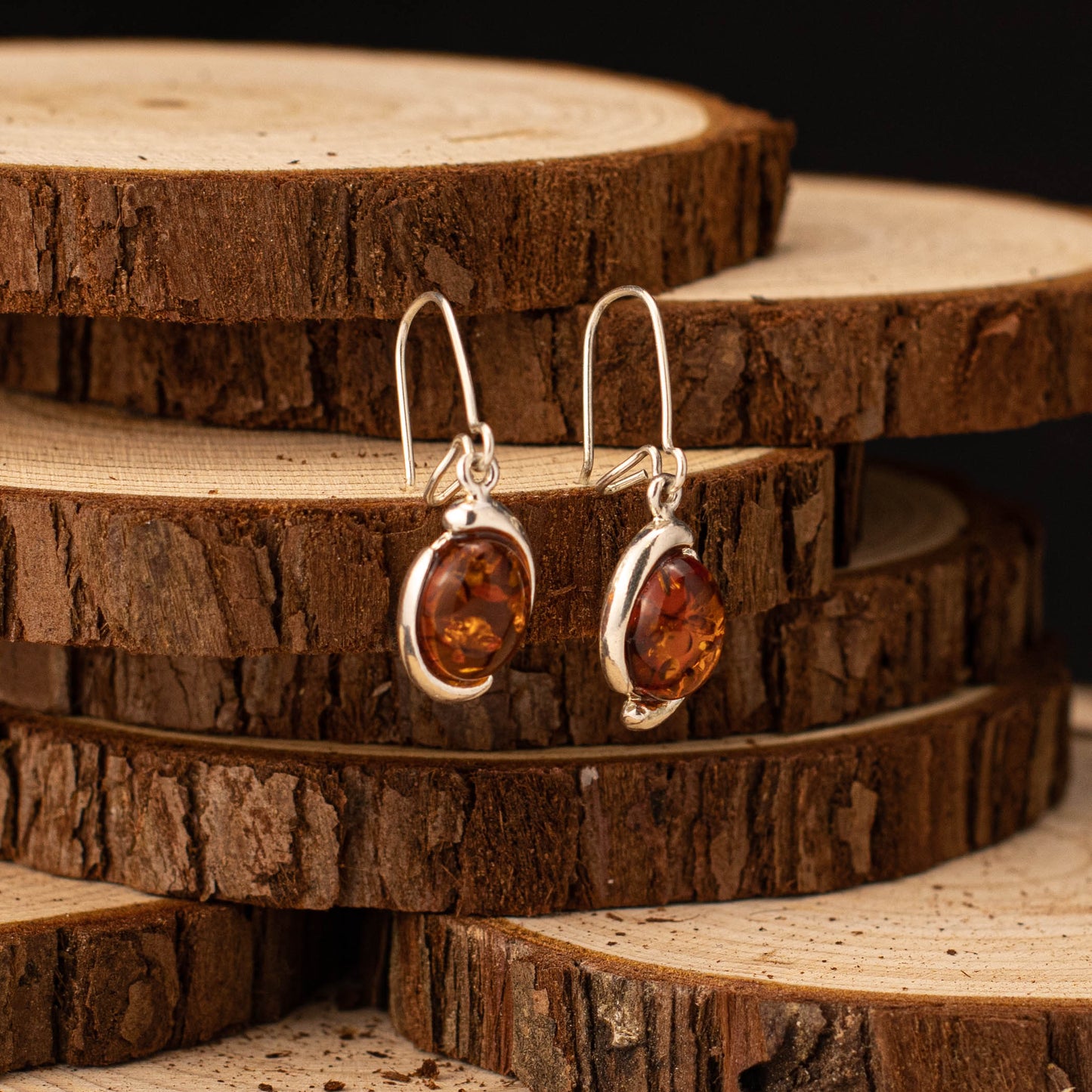 Echo Earrings in 925 Sterling Silver with Amber