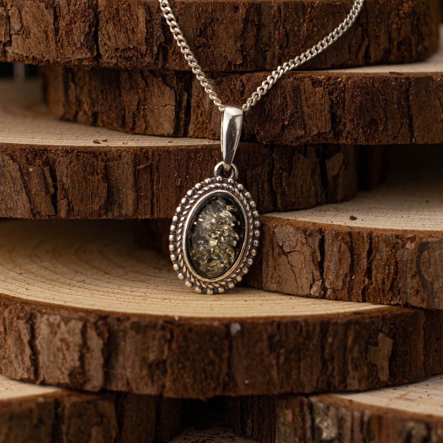 Eclipse Pendant in 925 Sterling Silver with Amber
