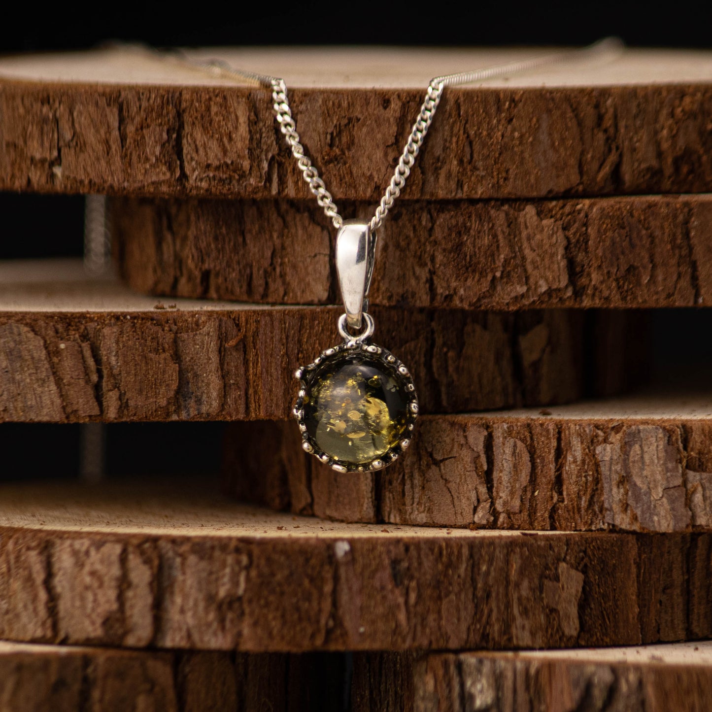 Amber Glow Pendant in 925 Sterling Silver with Amber