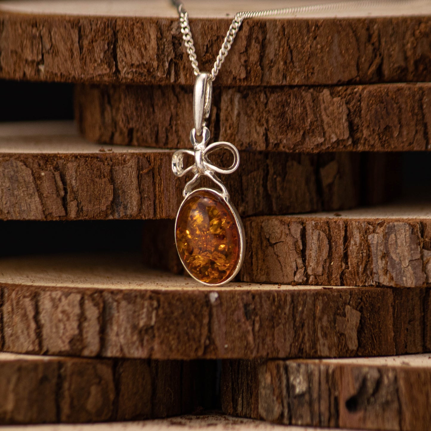 Sunray Pendant in 925 Sterling Silver with Amber