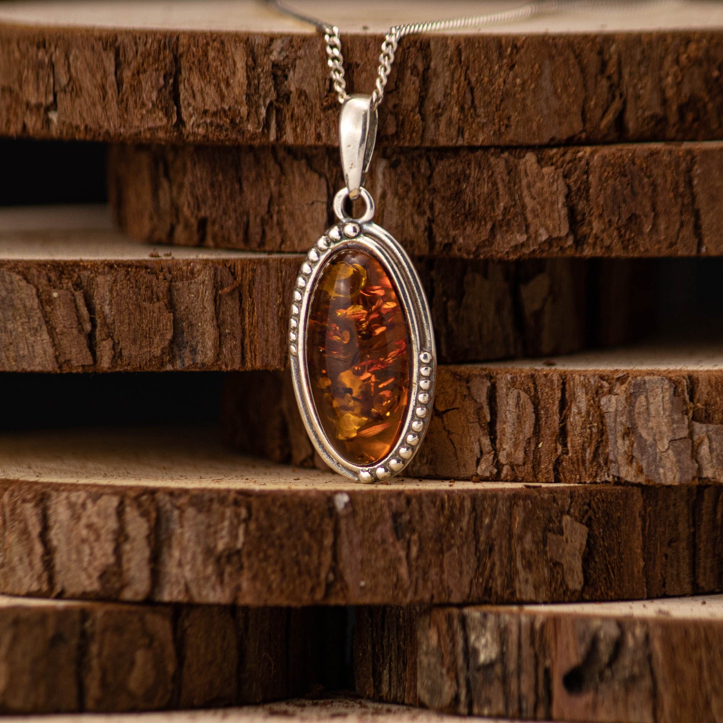 Glowdrop Pendant in 925 Sterling Silver with Amber