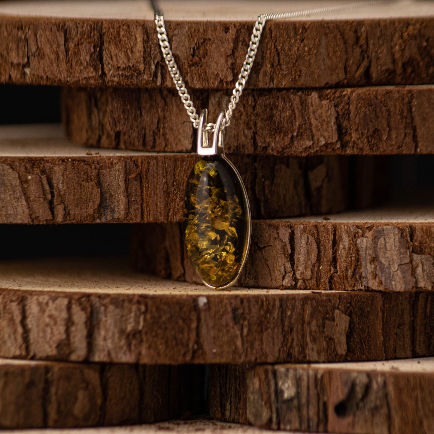 Horizon Eye Pendant in 925 Sterling Silver with Amber