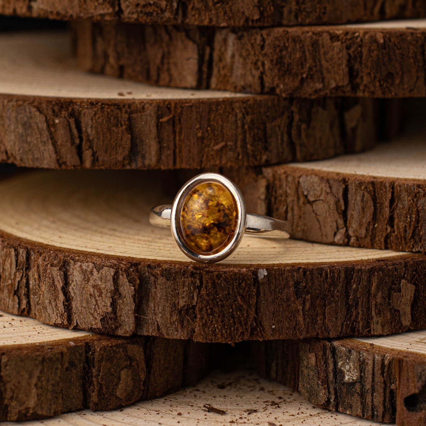 Glacial Ring in 925 Sterling Silver with Amber