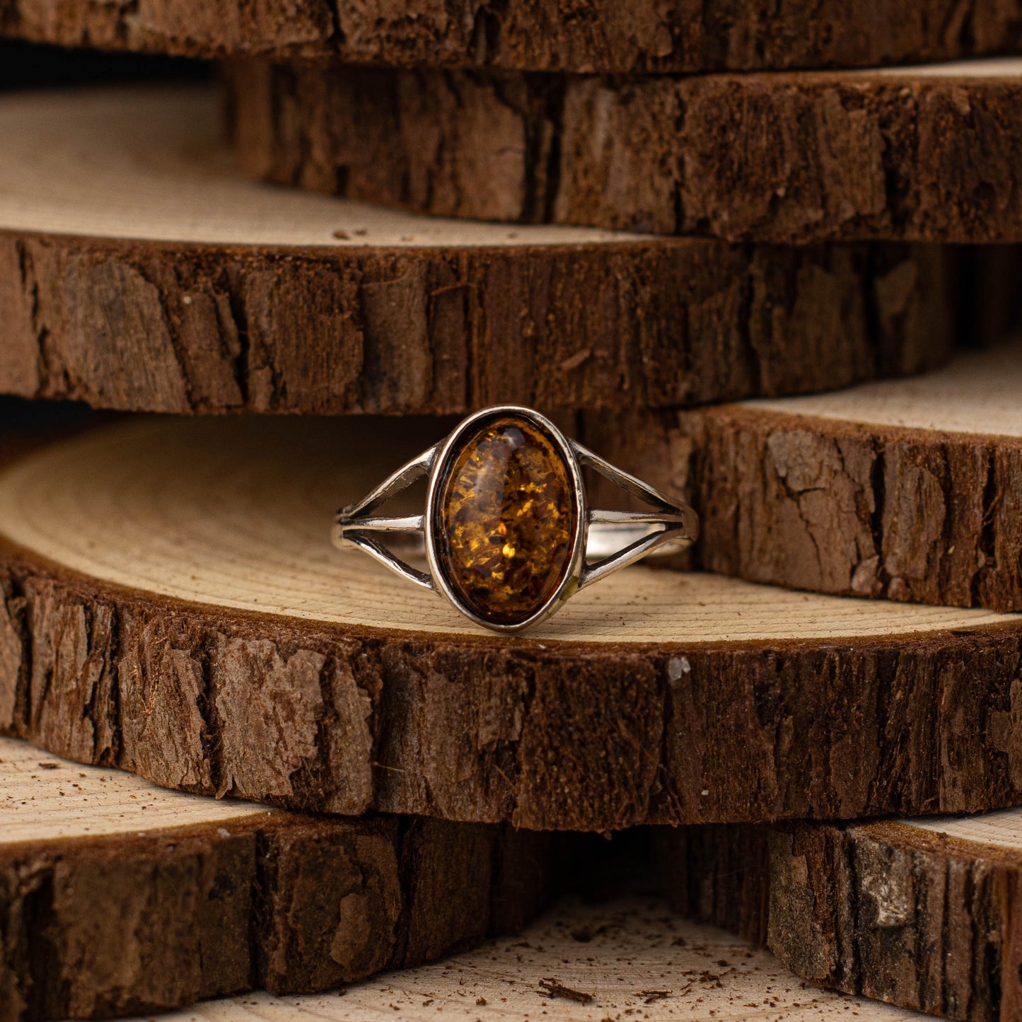 Petal Ring i 925 Sterling Silver med Bärnsten