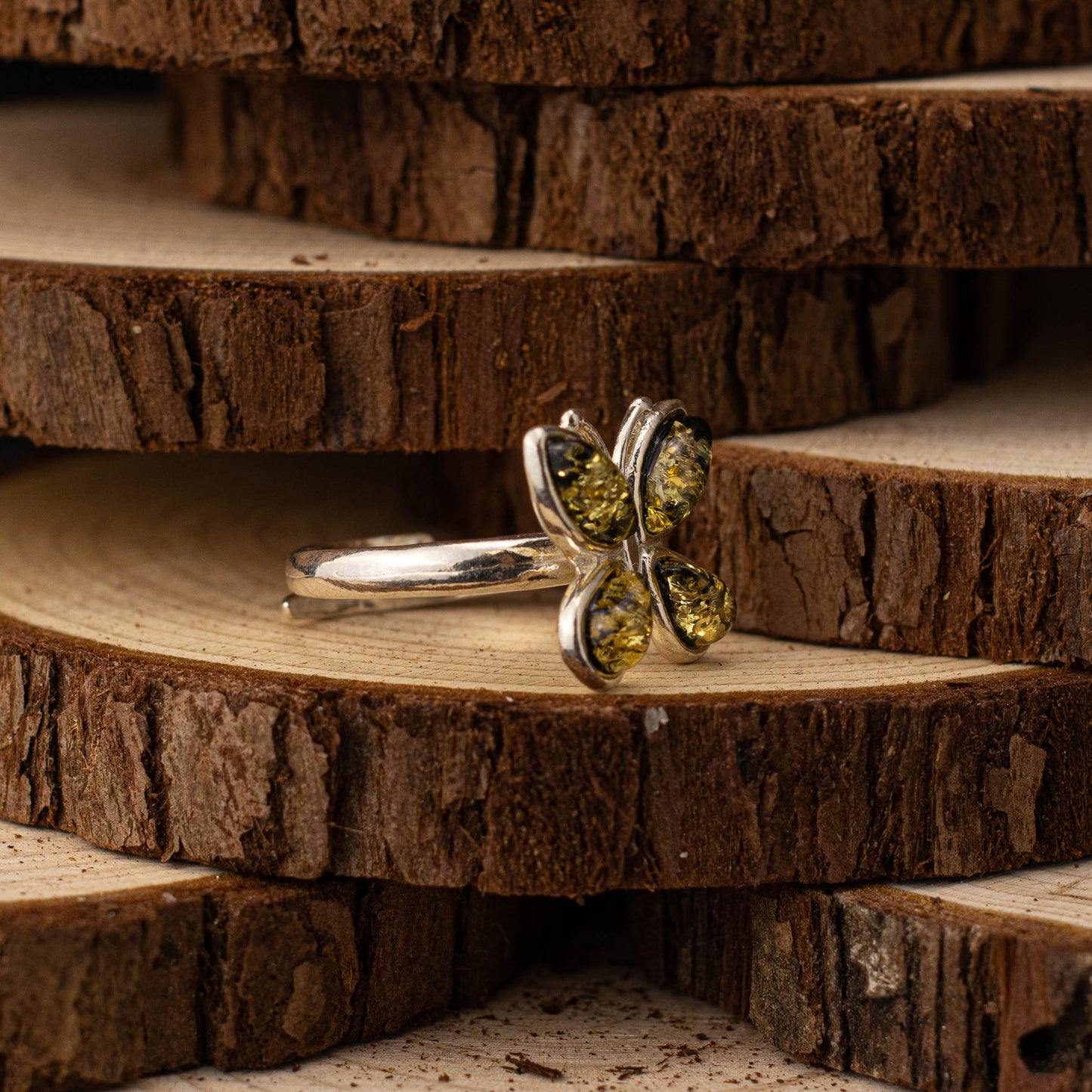 Whisper Ice Ring in 925 Sterling Silver with Amber