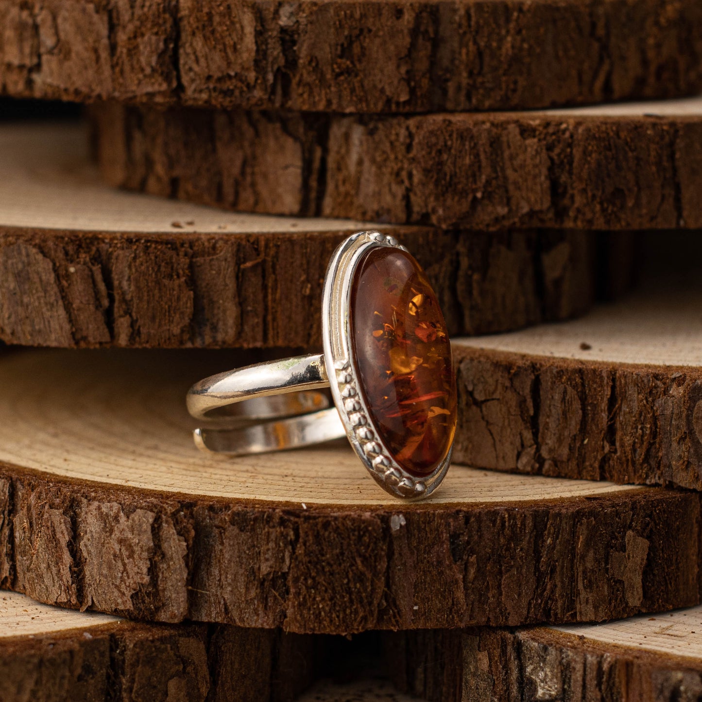 Frozen Amber Ring in 925 Sterling Silver with Amber