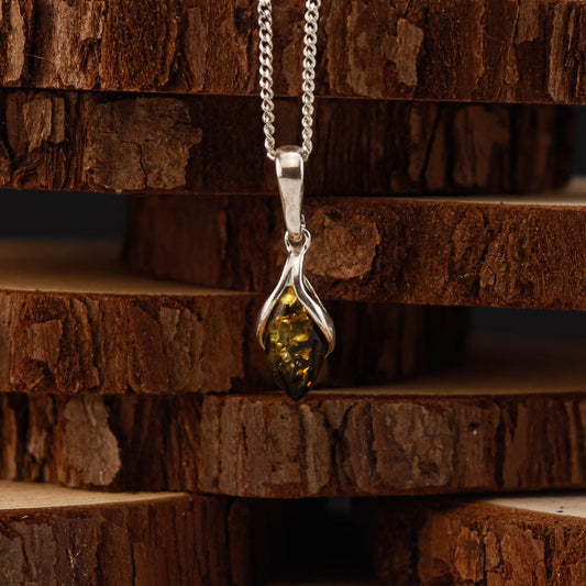 Amber Drop Cognac hänge i 925 Sterling Silver med Bärnsten