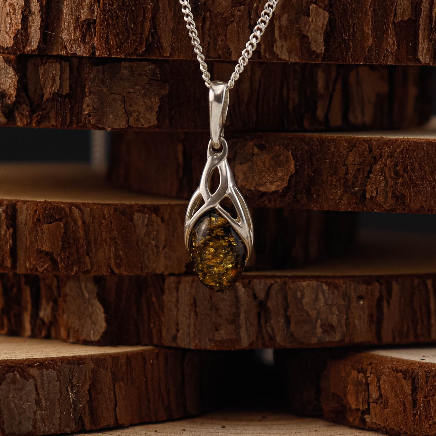 Amber Drop Frame hänge i 925 Sterling Silver med Bärnsten
