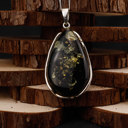 Amber Midnight Drop hänge i 925 Sterling Silver med Bärnsten