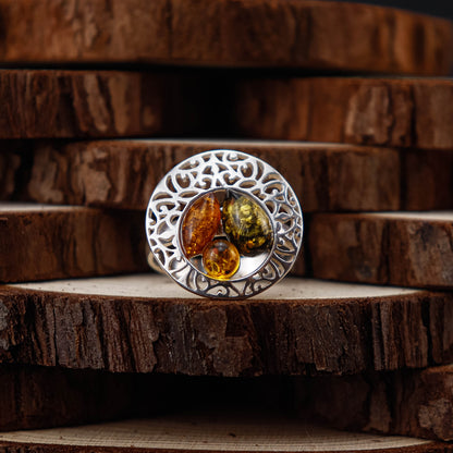 Circle of Nature ring i 925 Sterling Silver med Bärnsten