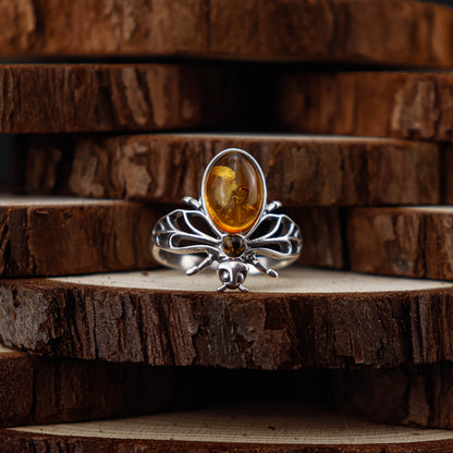 Honey Bee ring i 925 Sterling Silver med Bärnsten