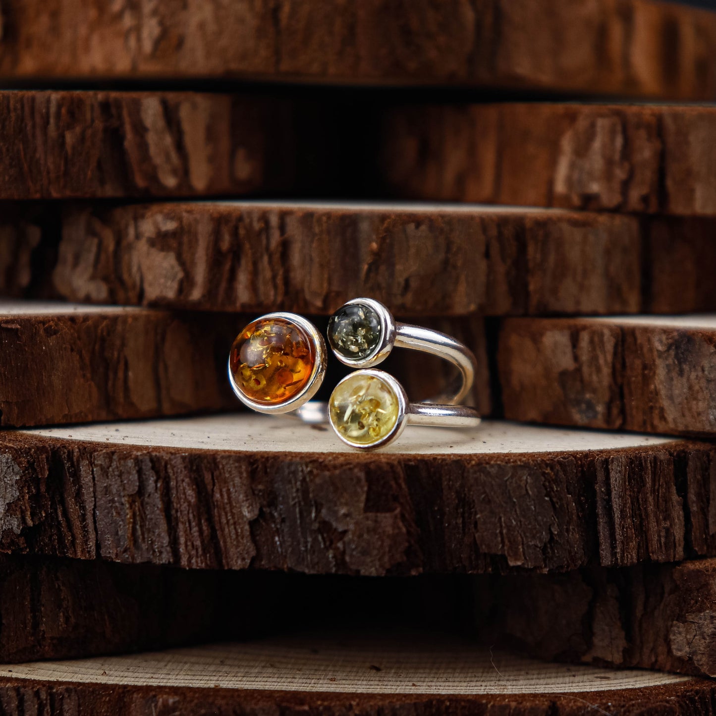 Trio Balance ring i 925 Sterling Silver med Bärnsten