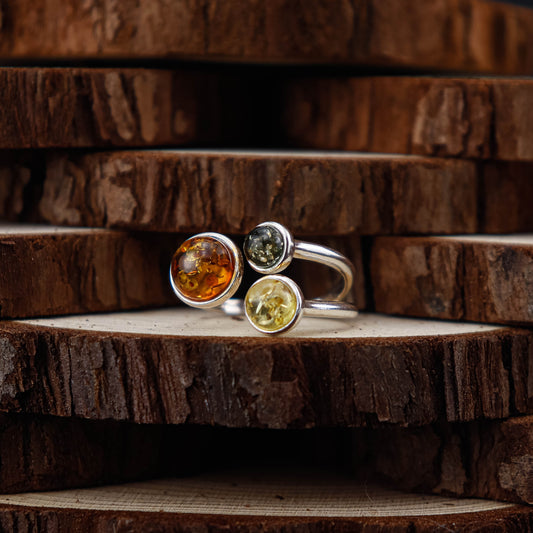 Trio Balance ring i 925 Sterling Silver med Bärnsten