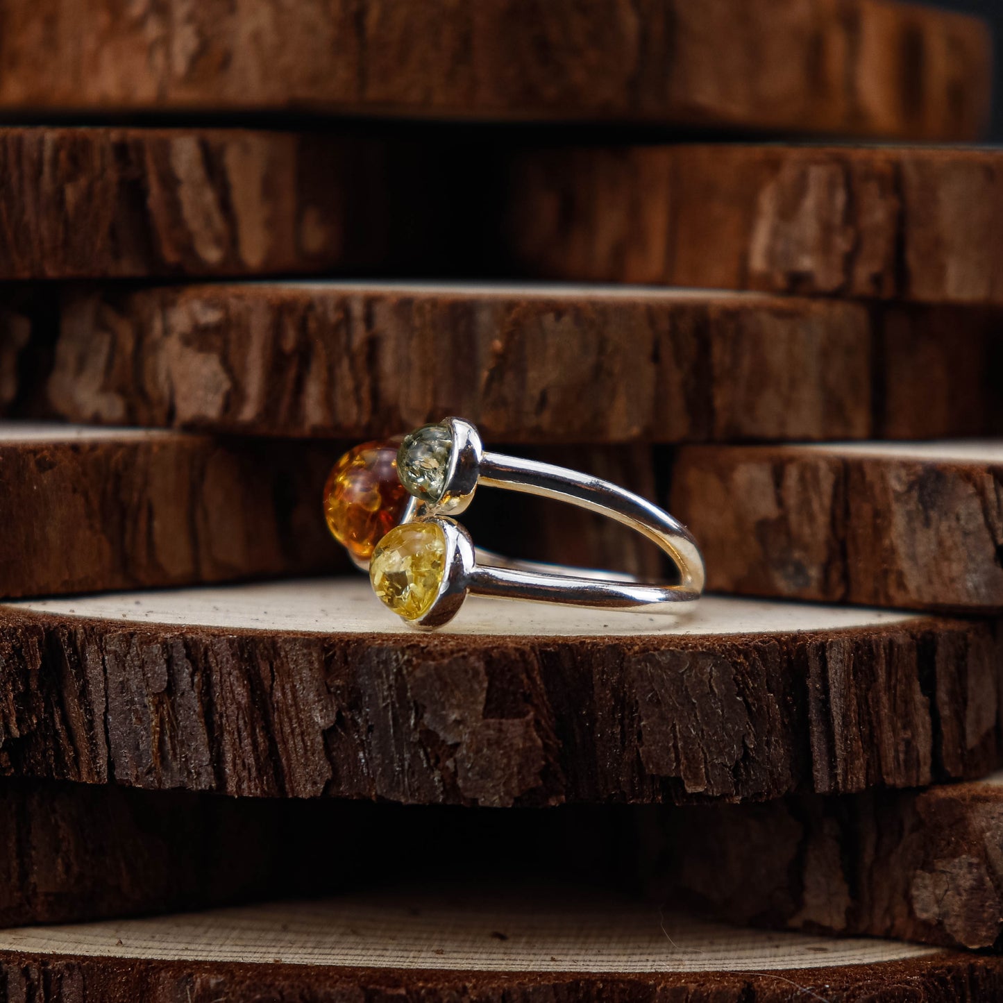 Trio Balance ring i 925 Sterling Silver med Bärnsten