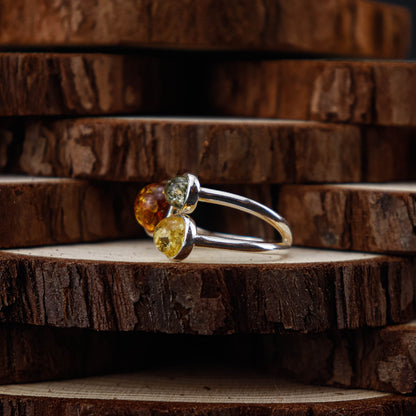 Trio Balance ring i 925 Sterling Silver med Bärnsten
