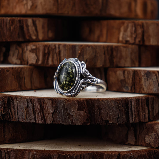 Vintage Forest ring i 925 Sterling Silver med Bärnsten