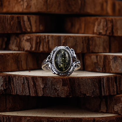 Vintage Forest ring i 925 Sterling Silver med Bärnsten