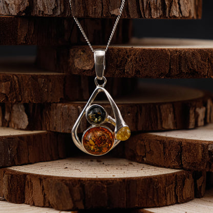 Amber Trio Drop hänge i 925 Sterling Silver med Bärnsten