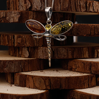 Amber Dragonfly Harmony hänge i 925 Sterling Silver med Bärnsten