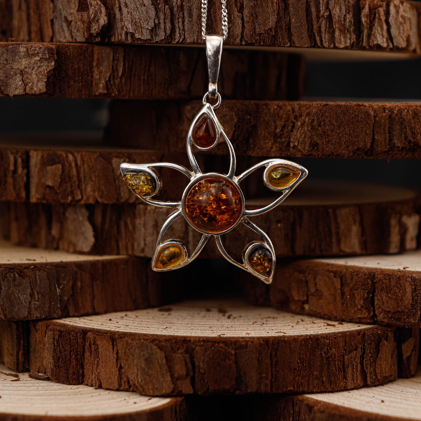 Amber Flower Harmony hänge i 925 Sterling Silver med Bärnsten