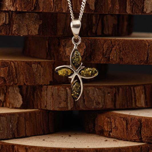 Amber Cross Classic hänge i 925 Sterling Silver med Bärnsten