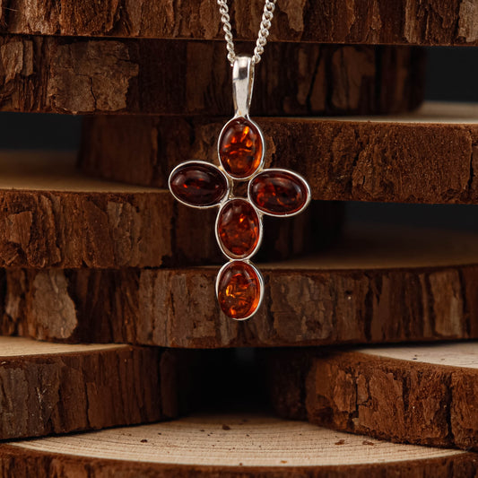 Amber Cross Classic hänge i 925 Sterling Silver med Bärnsten