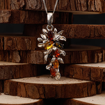 Amber Floral Cascade hänge i 925 Sterling Silver med Bärnsten