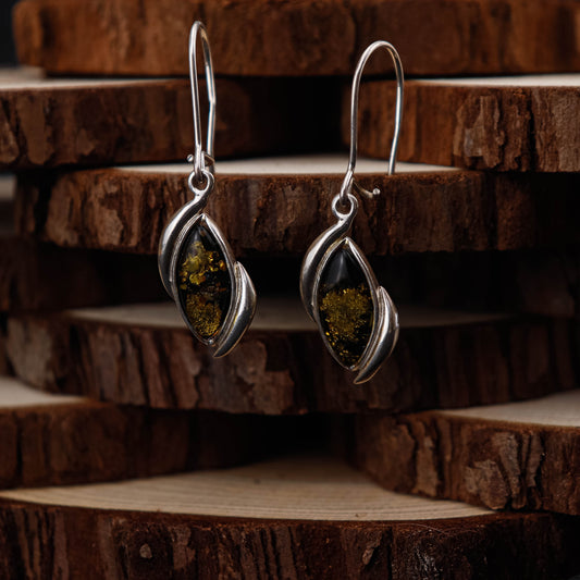 Green Leaf Elegance Örhängen i 925 Sterling Silver med Bärnsten