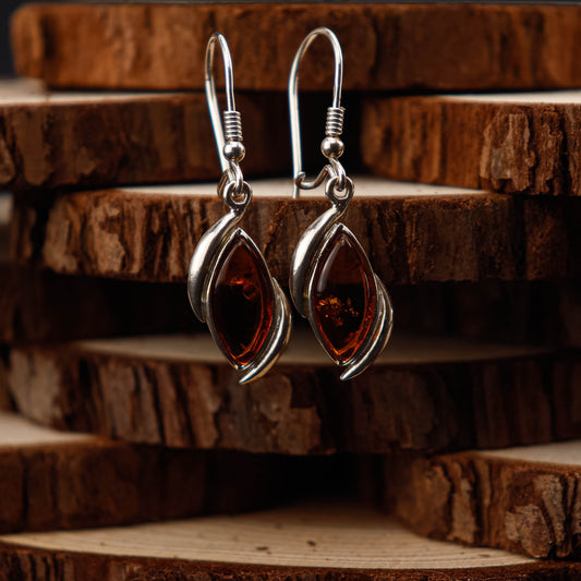 Amber Leaf Glow Örhängen i 925 Sterling Silver med Bärnsten