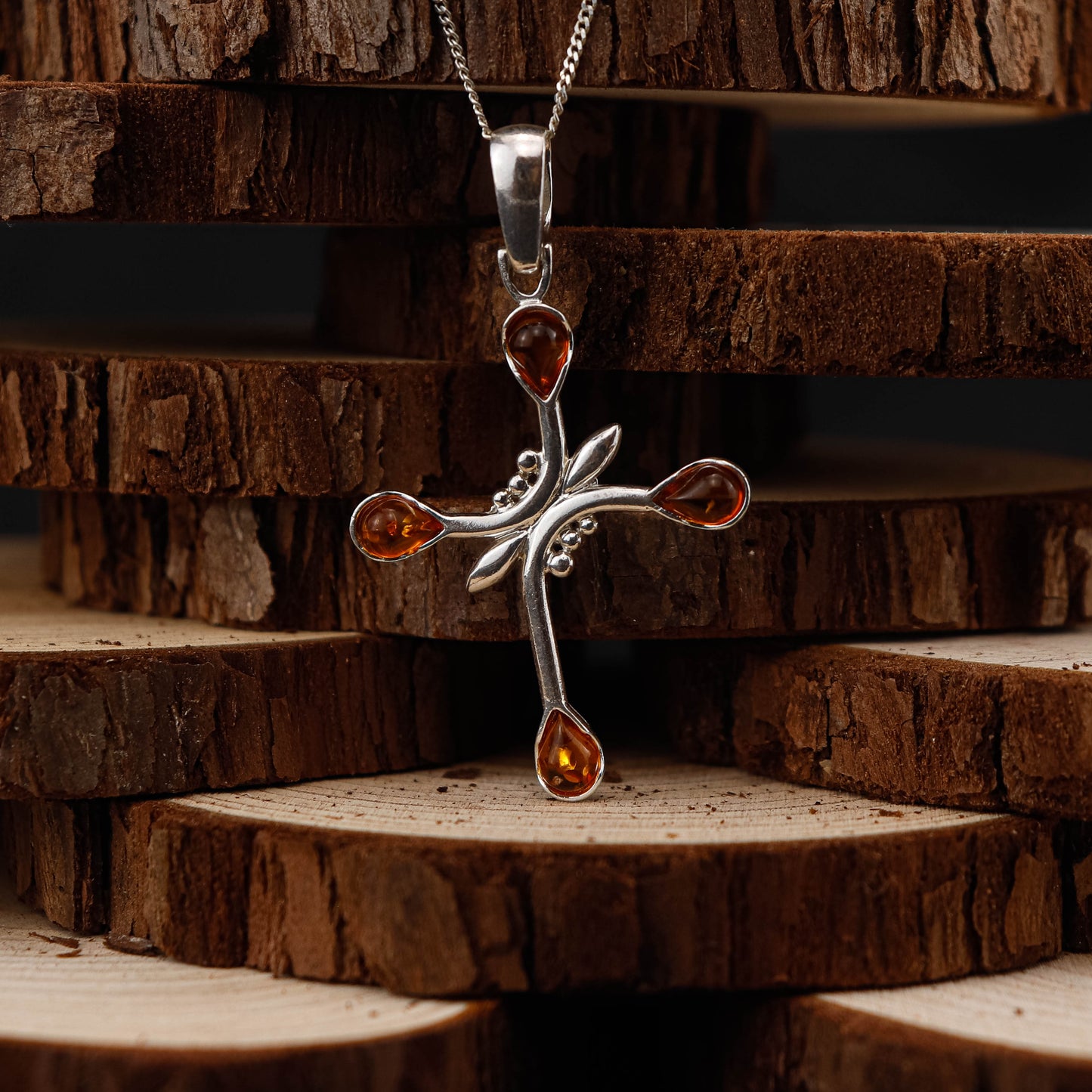 Amber Cross Elegance hänge i 925 Sterling Silver med Bärnsten