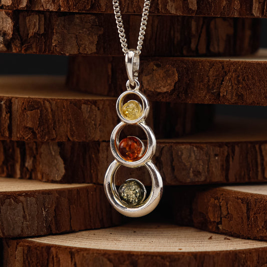 Amber Trio hänge i 925 Sterling Silver med Bärnsten