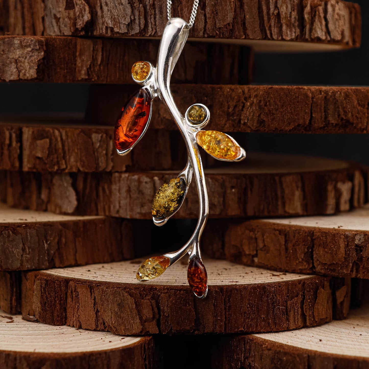 Amber Branch Harmony hänge i 925 Sterling Silver med Bärnsten