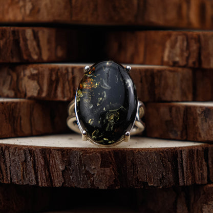 Nordic Forest Statement ring i 925 Sterling Silver med Bärnsten