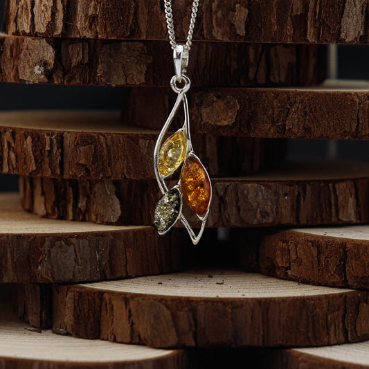 Amber Flow Trio hänge i 925 Sterling Silver med Bärnsten