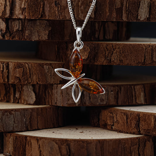 Amber Butterfly hänge i 925 Sterling Silver med Bärnsten